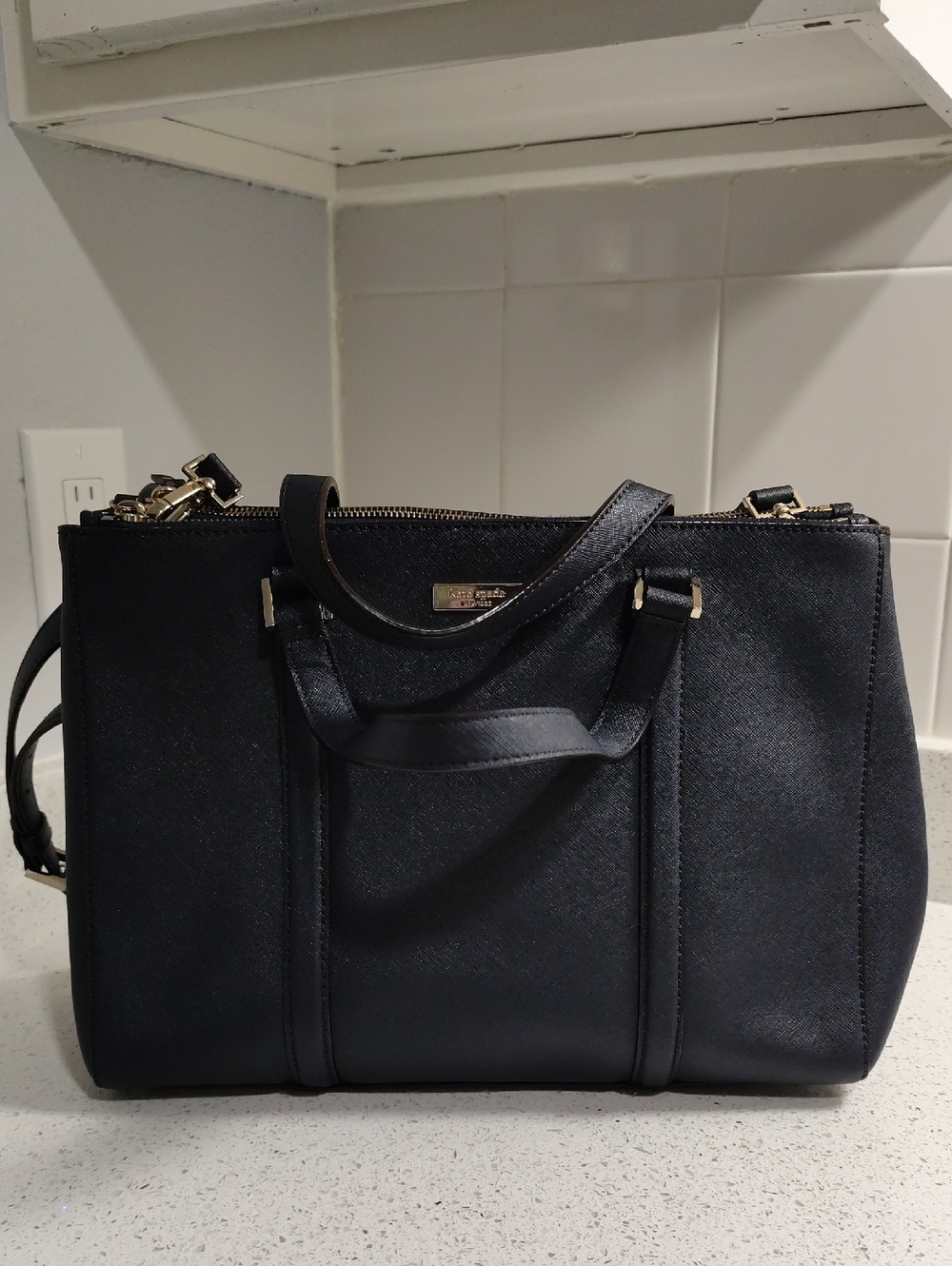 kate spade Dark Blue Saffiano Satchel with Gold Hardware